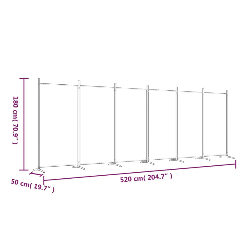 vidaXL 6-Panel Room Divider White 520x180 cm Fabric