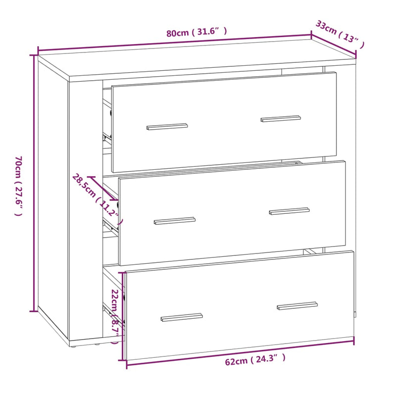 vidaXL Sideboard White 80x33x70 cm Engineered Wood