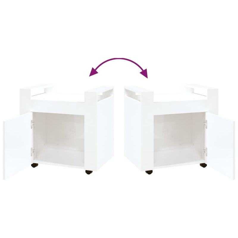vidaXL Desk Trolley High Gloss White 60x45x60 cm Engineered Wood