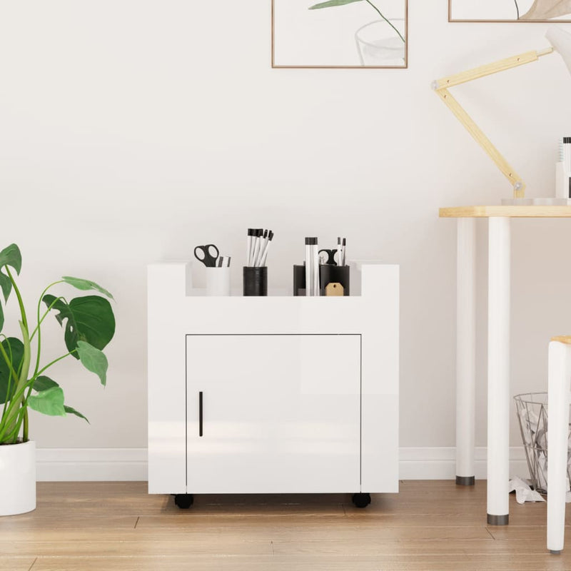 vidaXL Desk Trolley High Gloss White 60x45x60 cm Engineered Wood
