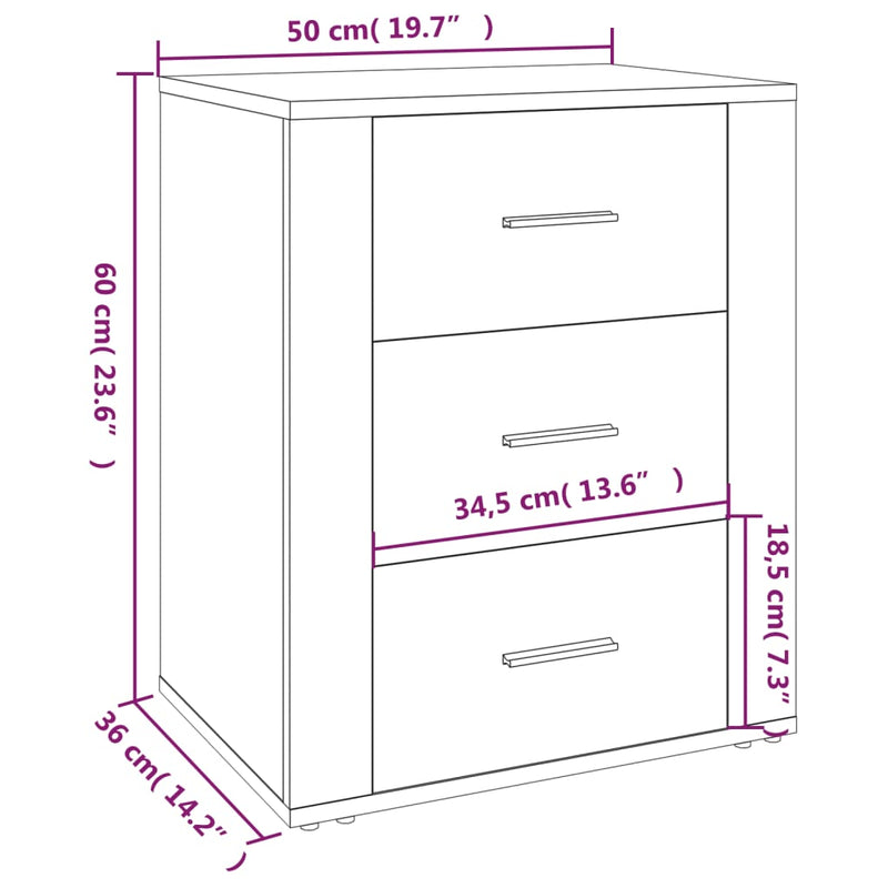 vidaXL Bedside Cabinet High Gloss White 50x36x60 cm Engineered Wood