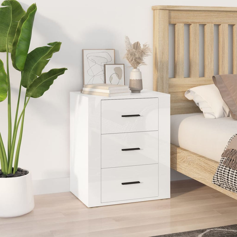 vidaXL Bedside Cabinet High Gloss White 50x36x60 cm Engineered Wood