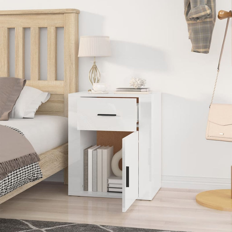 vidaXL Bedside Cabinet High Gloss White 50x36x60 cm Engineered Wood