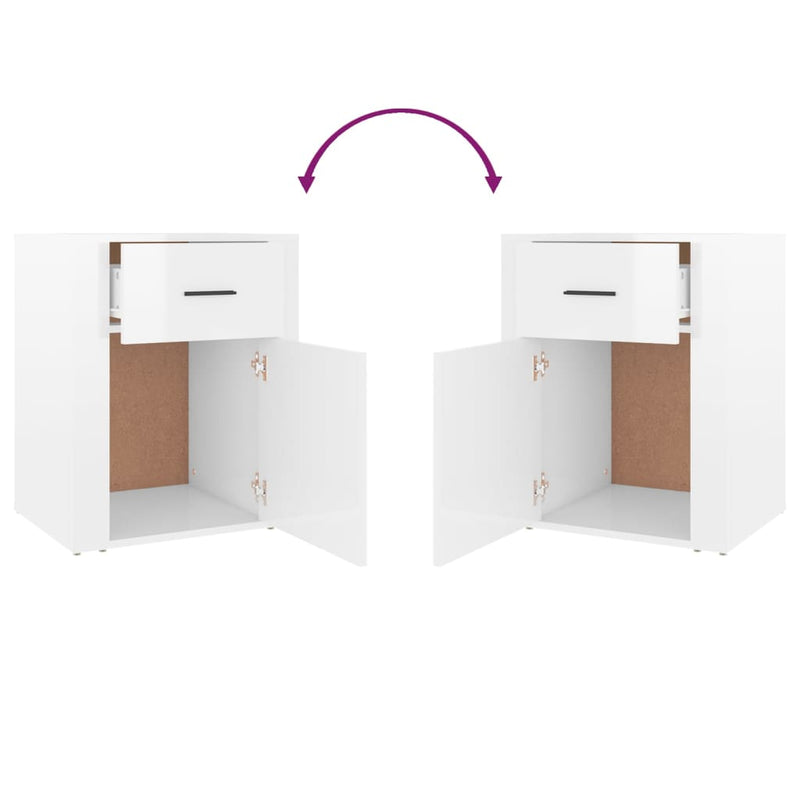 vidaXL Bedside Cabinet High Gloss White 50x36x60 cm Engineered Wood