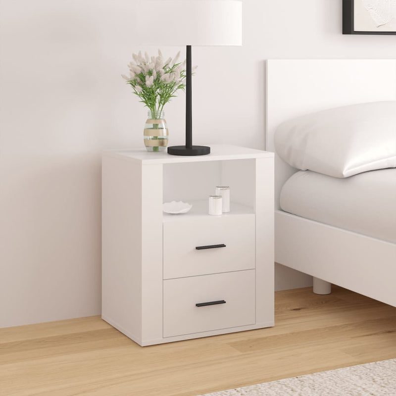 vidaXL Bedside Cabinet White 50x36x60 cm Engineered Wood