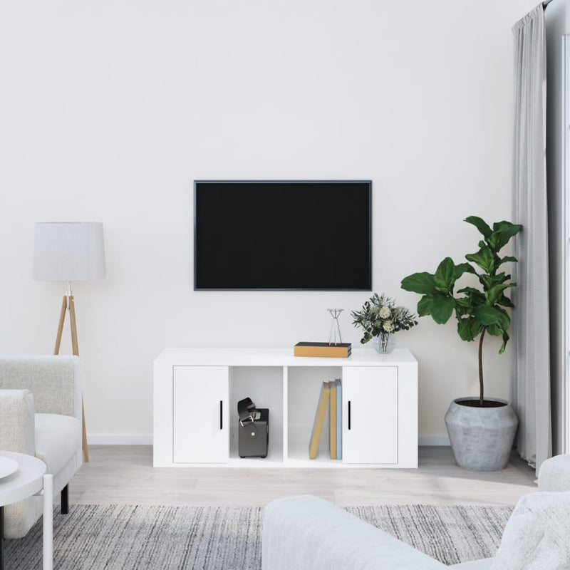 vidaXL TV Cabinet High Gloss White 100x35x40 cm Engineered Wood