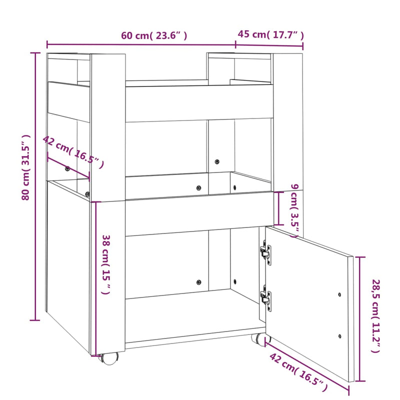 vidaXL Kitchen Trolley High Gloss White 60x45x80 cm Engineered Wood