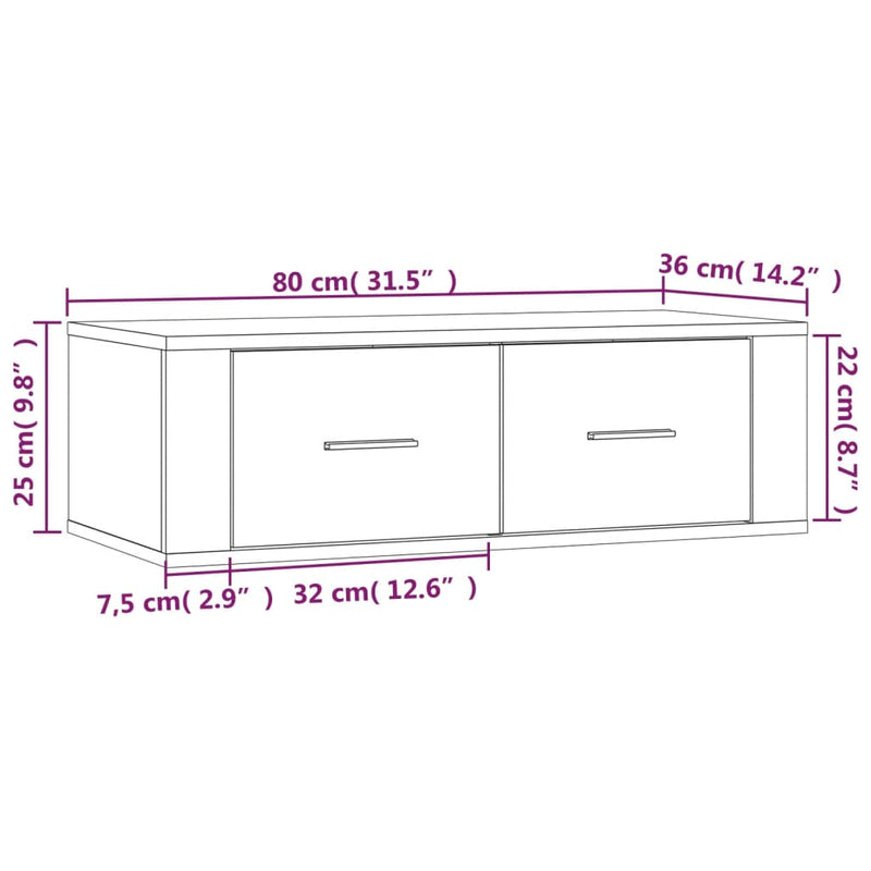 vidaXL Hanging TV Cabinet White 80x36x25 cm Engineered Wood