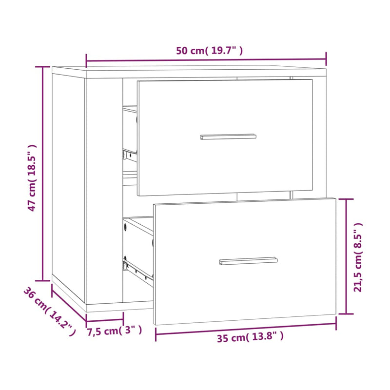 vidaXL Wall-mounted Bedside Cabinet High Gloss White 50x36x47 cm
