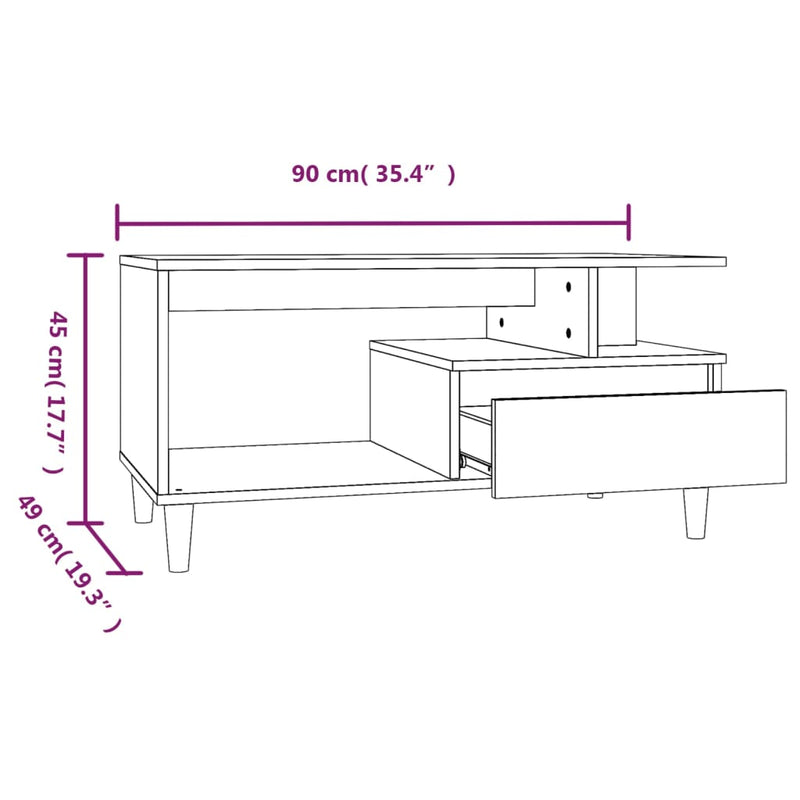 vidaXL Coffee Table White 90x49x45 cm Engineered Wood