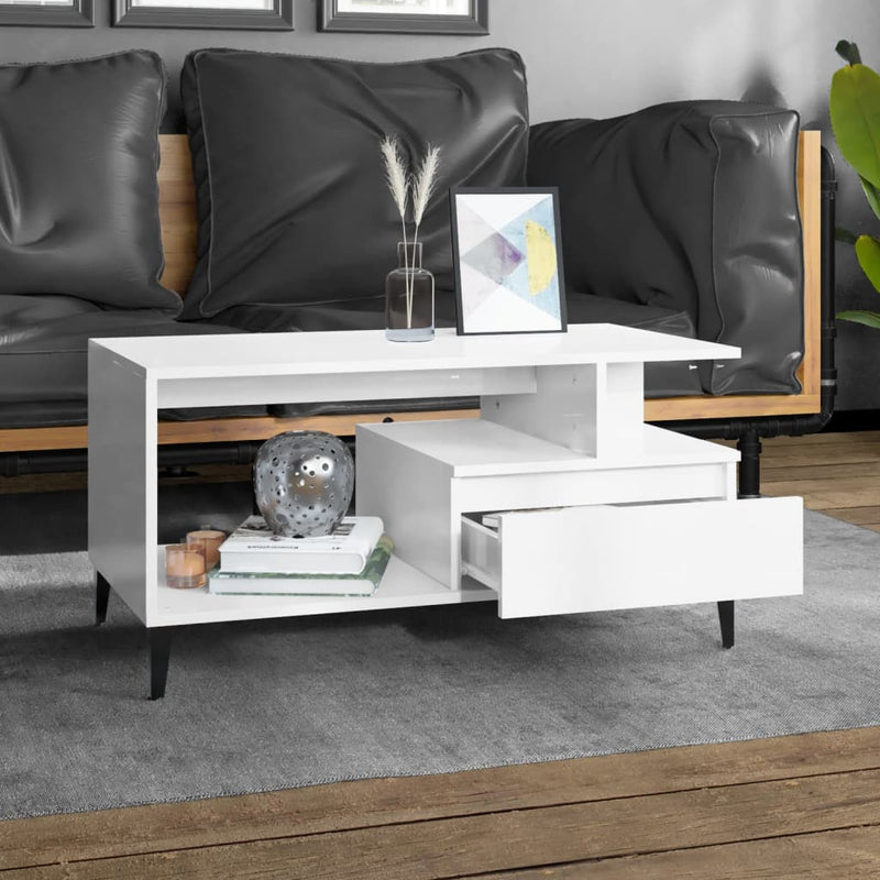 vidaXL Coffee Table  High Gloss White 90x49x45 cm Engineered Wood