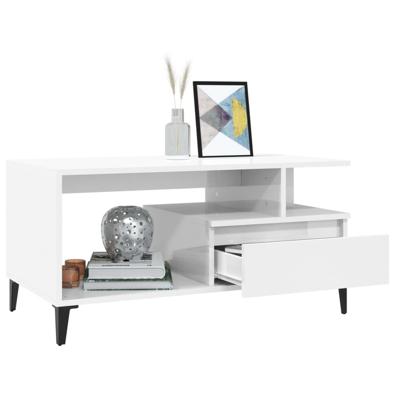 vidaXL Coffee Table  High Gloss White 90x49x45 cm Engineered Wood