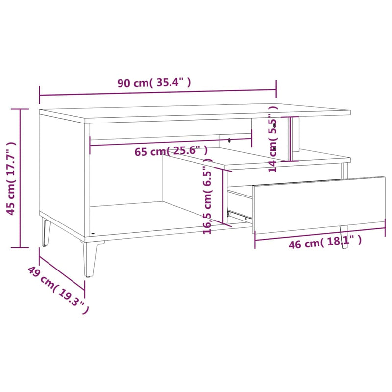 vidaXL Coffee Table  High Gloss White 90x49x45 cm Engineered Wood