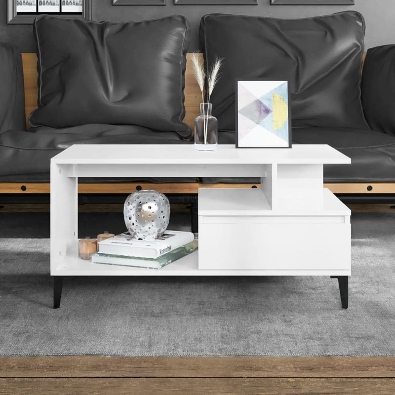 vidaXL Coffee Table  High Gloss White 90x49x45 cm Engineered Wood
