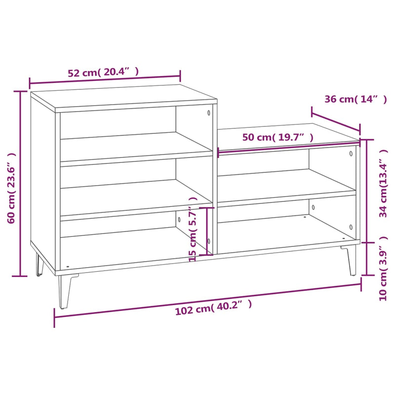 vidaXL Shoe Cabinet Black 102x36x60 cm Engineered Wood