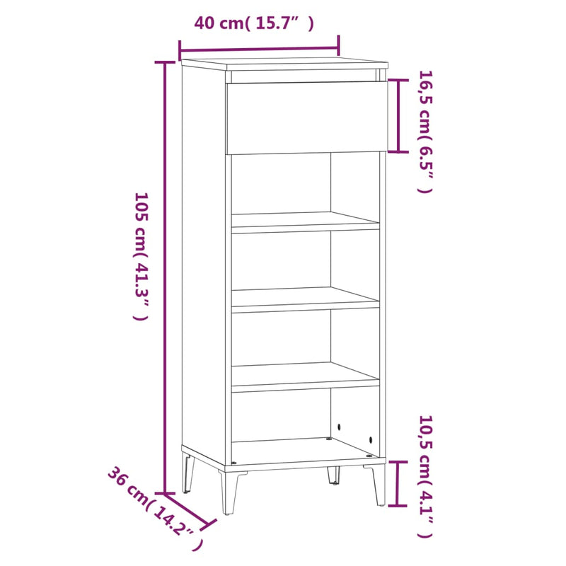 vidaXL Shoe Rack White 40x36x105 cm Engineered Wood