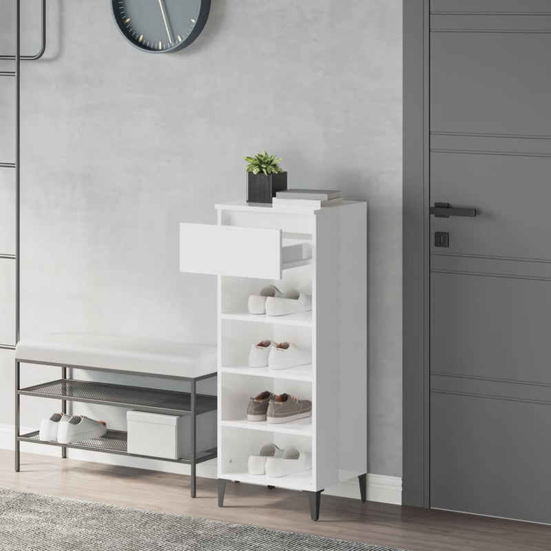 vidaXL Shoe Rack High Gloss White 40x36x105 cm Engineered Wood