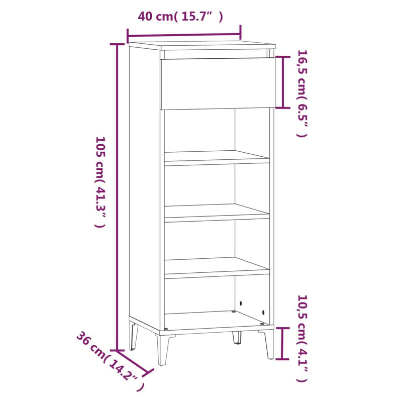 vidaXL Shoe Rack High Gloss White 40x36x105 cm Engineered Wood