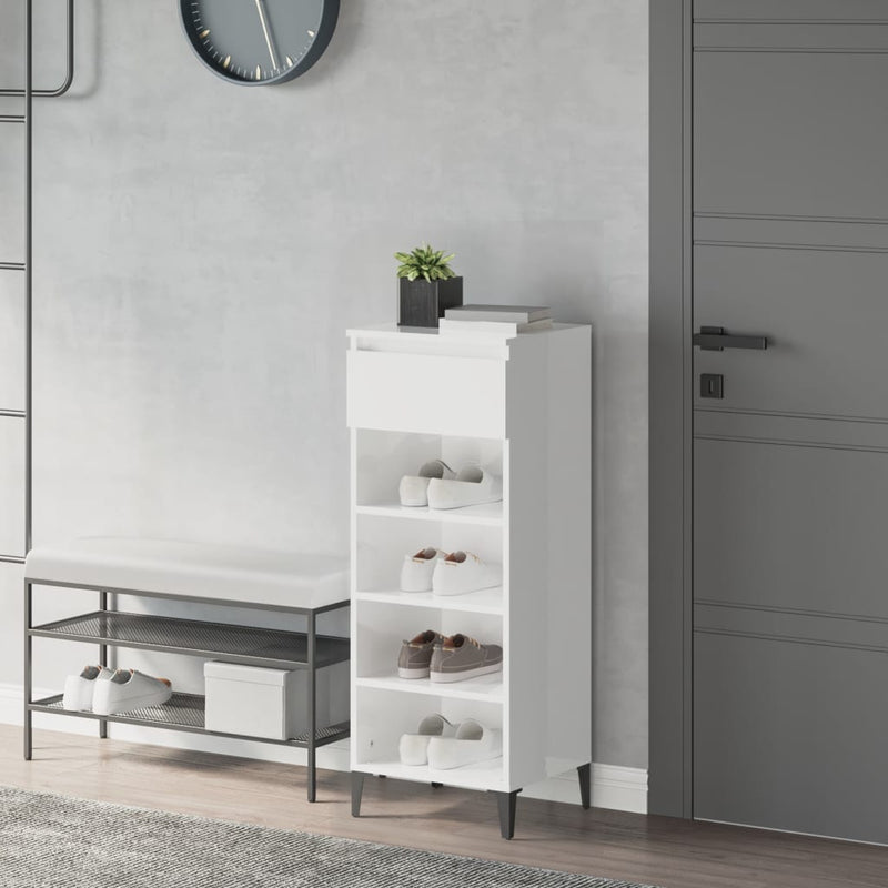 vidaXL Shoe Rack High Gloss White 40x36x105 cm Engineered Wood
