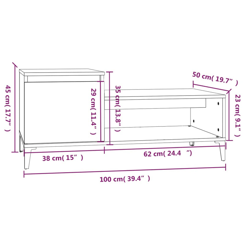 vidaXL Coffee Table White 100x50x45 cm Engineered Wood