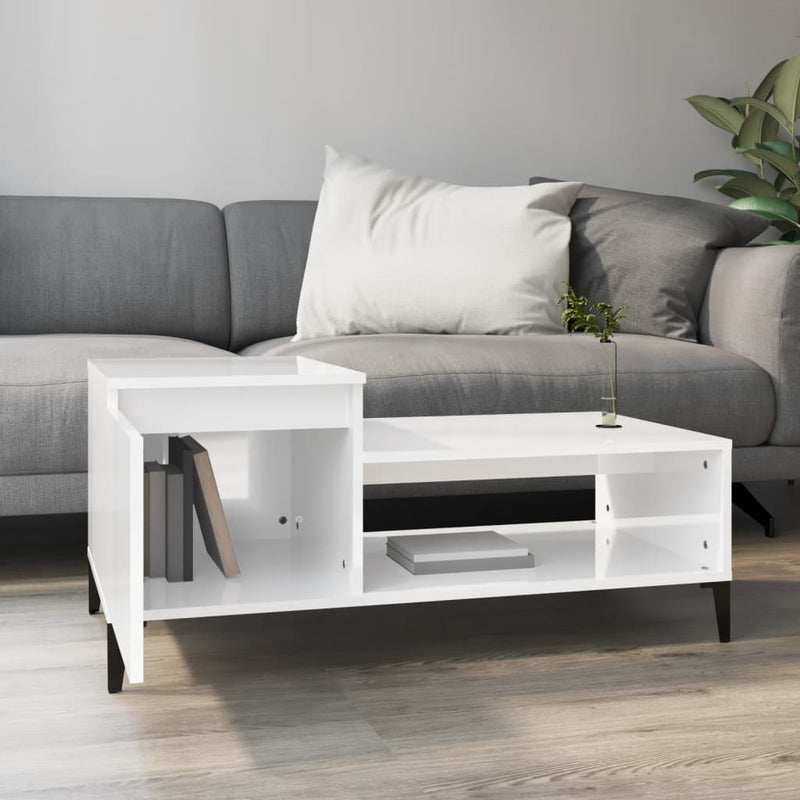 vidaXL Coffee Table High Gloss White 100x50x45 cm Engineered Wood
