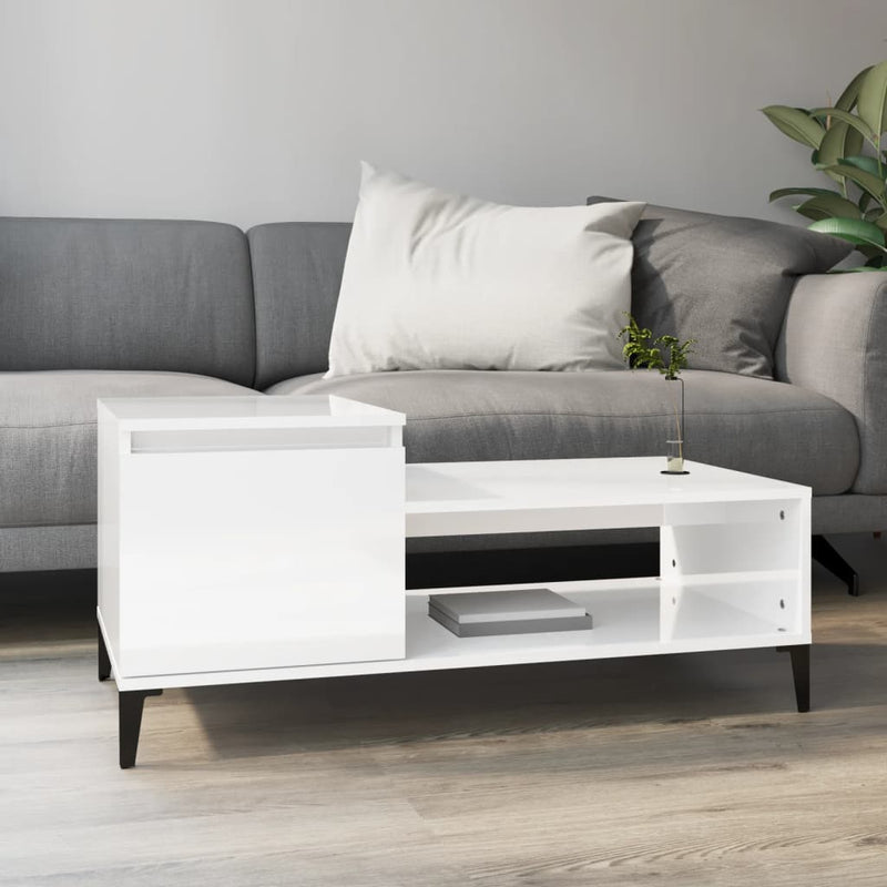 vidaXL Coffee Table High Gloss White 100x50x45 cm Engineered Wood
