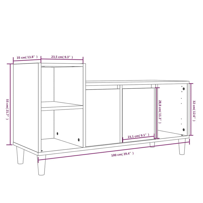 vidaXL TV Cabinet High Gloss White 100x35x55 cm Engineered Wood
