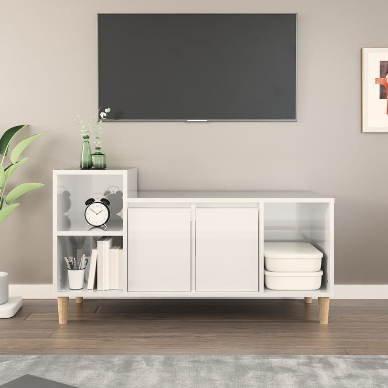 vidaXL TV Cabinet High Gloss White 100x35x55 cm Engineered Wood