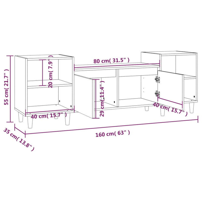vidaXL TV Cabinet High Gloss White 160x35x55 cm Engineered Wood