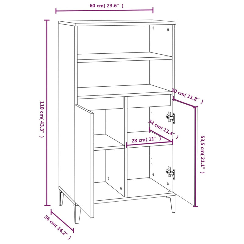 vidaXL Highboard High Gloss White 60x36x110 cm Engineered Wood