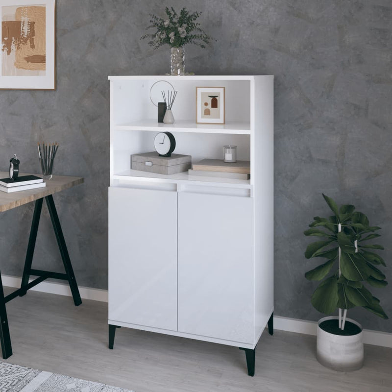 vidaXL Highboard High Gloss White 60x36x110 cm Engineered Wood
