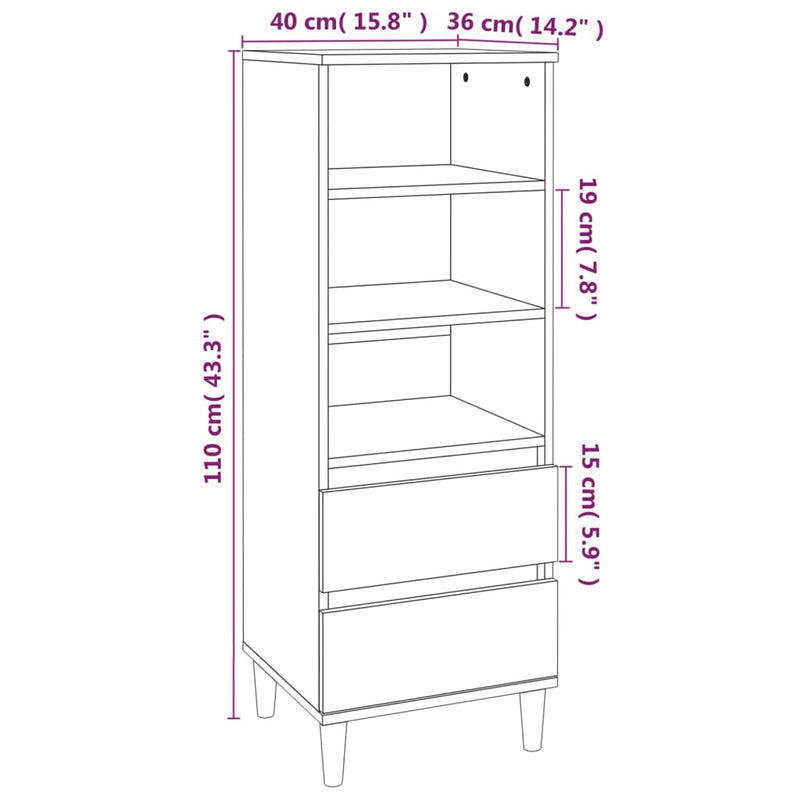 vidaXL Highboard High Gloss White 40x36x110 cm Engineered Wood