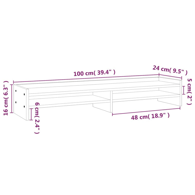 vidaXL Monitor Stand White 100x24x16 cm Solid Wood Pine
