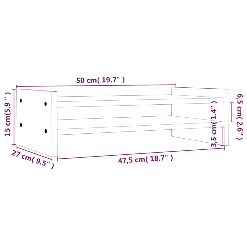 vidaXL Monitor Stand 50x27x15 cm Solid Wood Pine