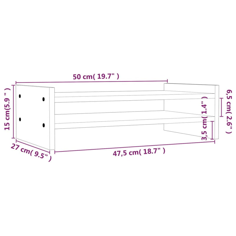 vidaXL Monitor Stand White 50x27x15 cm Solid Wood Pine