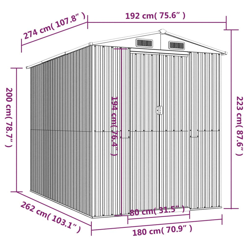 vidaXL Garden Shed Green 192x274x223 cm Galvanised Steel