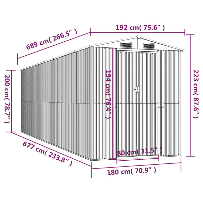 vidaXL Garden Shed Green 192x689x223 cm Galvanised Steel