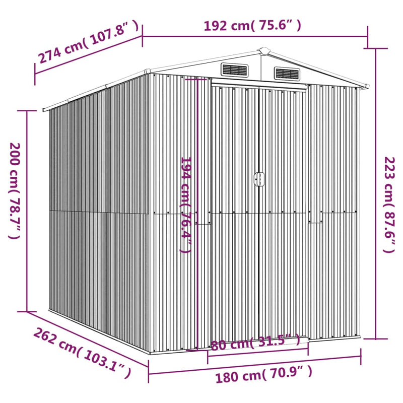 vidaXL Garden Shed Anthracite 192x274x223 cm Galvanised Steel