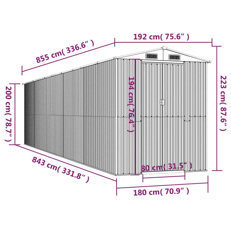 vidaXL Garden Shed Anthracite 192x855x223 cm Galvanised Steel