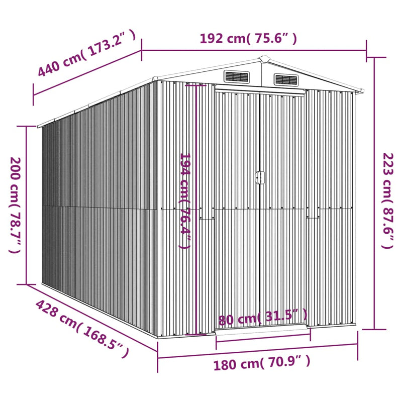 vidaXL Garden Shed Light Brown 192x440x223 cm Galvanised Steel