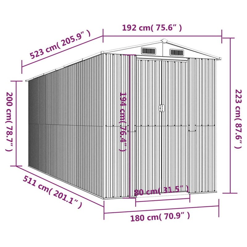 vidaXL Garden Shed Light Brown 192x523x223 cm Galvanised Steel