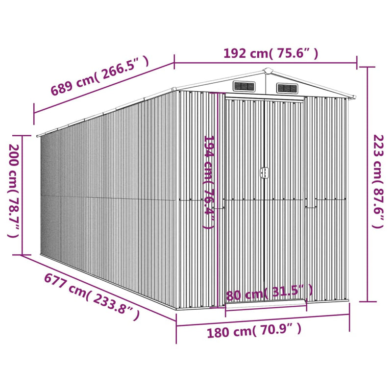 vidaXL Garden Shed Light Brown 192x689x223 cm Galvanised Steel