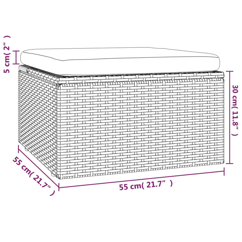vidaXL Garden Footrest with Cushion Grey 55x55x30 cm Poly Rattan