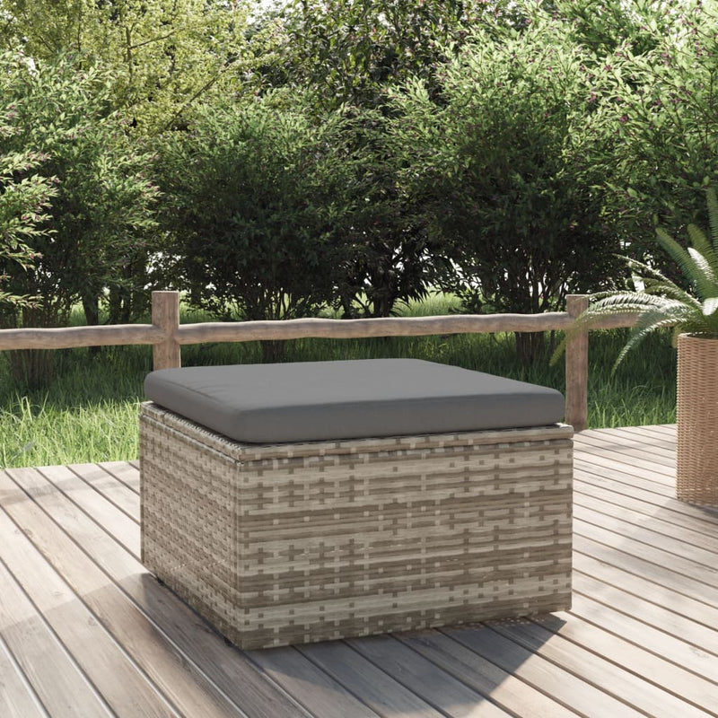 vidaXL Garden Footrest with Cushion Grey 55x55x30 cm Poly Rattan
