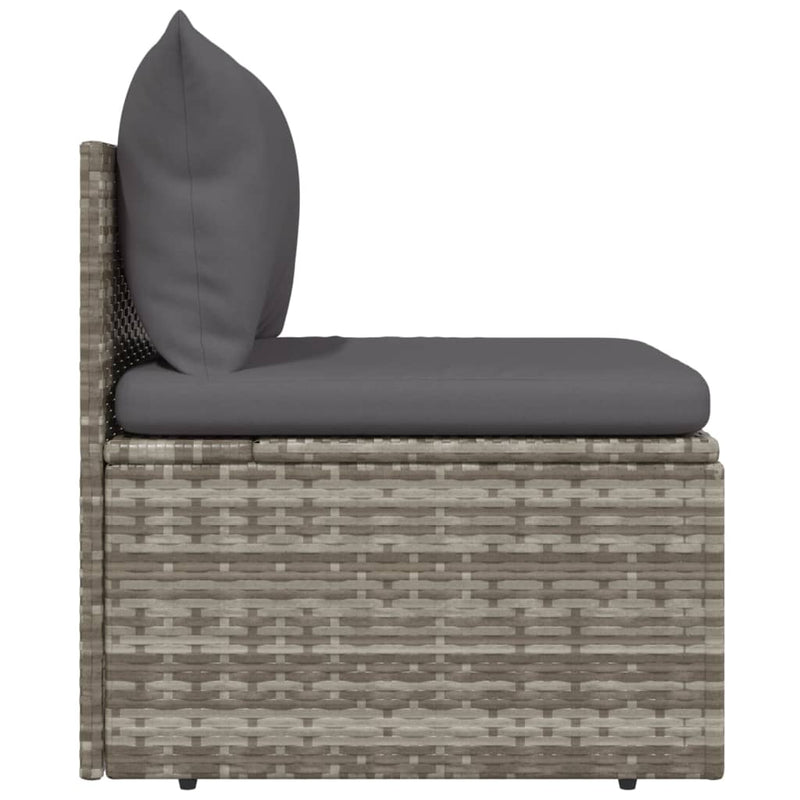 vidaXL Garden Middle Sofa with Cushion Grey 57x57x56 cm Poly Rattan