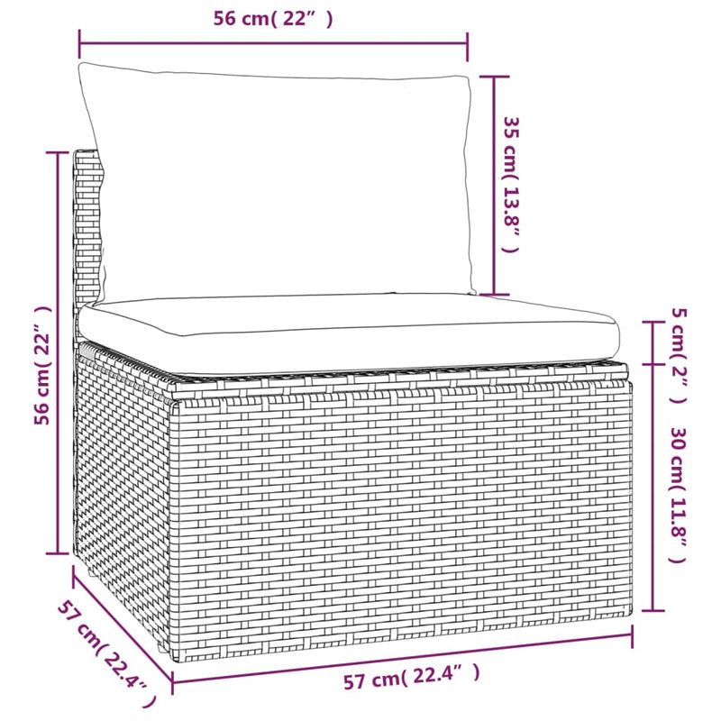vidaXL Garden Middle Sofa with Cushion Grey 57x57x56 cm Poly Rattan
