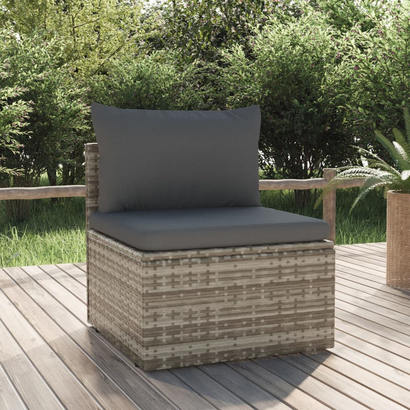 vidaXL Garden Middle Sofa with Cushion Grey 57x57x56 cm Poly Rattan