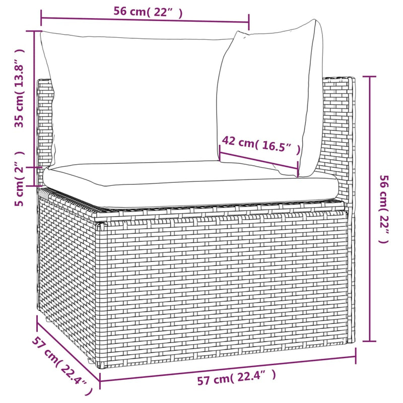 vidaXL Garden Corner Sofa with Cushion Grey 57x57x56 cm Poly Rattan
