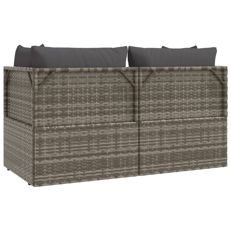vidaXL 2-Seater Garden Sofa with Cushions Grey Poly Rattan
