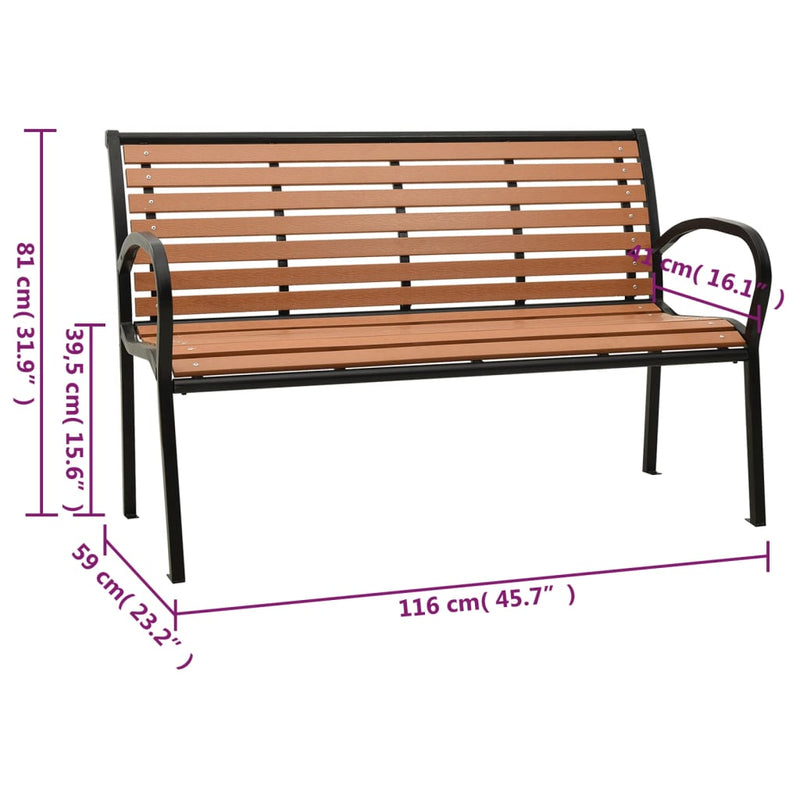 vidaXL Garden Bench Black and Brown 116 cm Steel and WPC